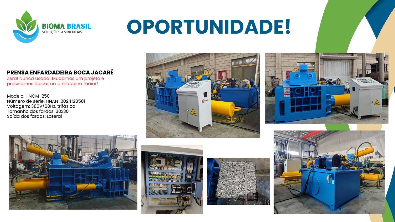 Prensa enfardadeira boca de jacaré - Modelo: HNCM-250 - FARDOS 30x30